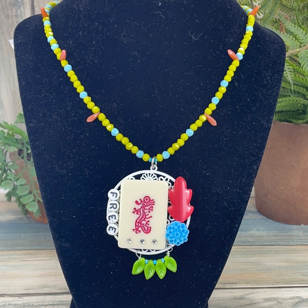 🌟Adorned Crown artisan assemblage free mahjong game tile necklace